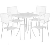 Flash Furniture CO-28SQ-02CHR4-WH-GG 28" Square White Indoor/Outdoor Steel Patio Table Set with 4 Square Back Chairs