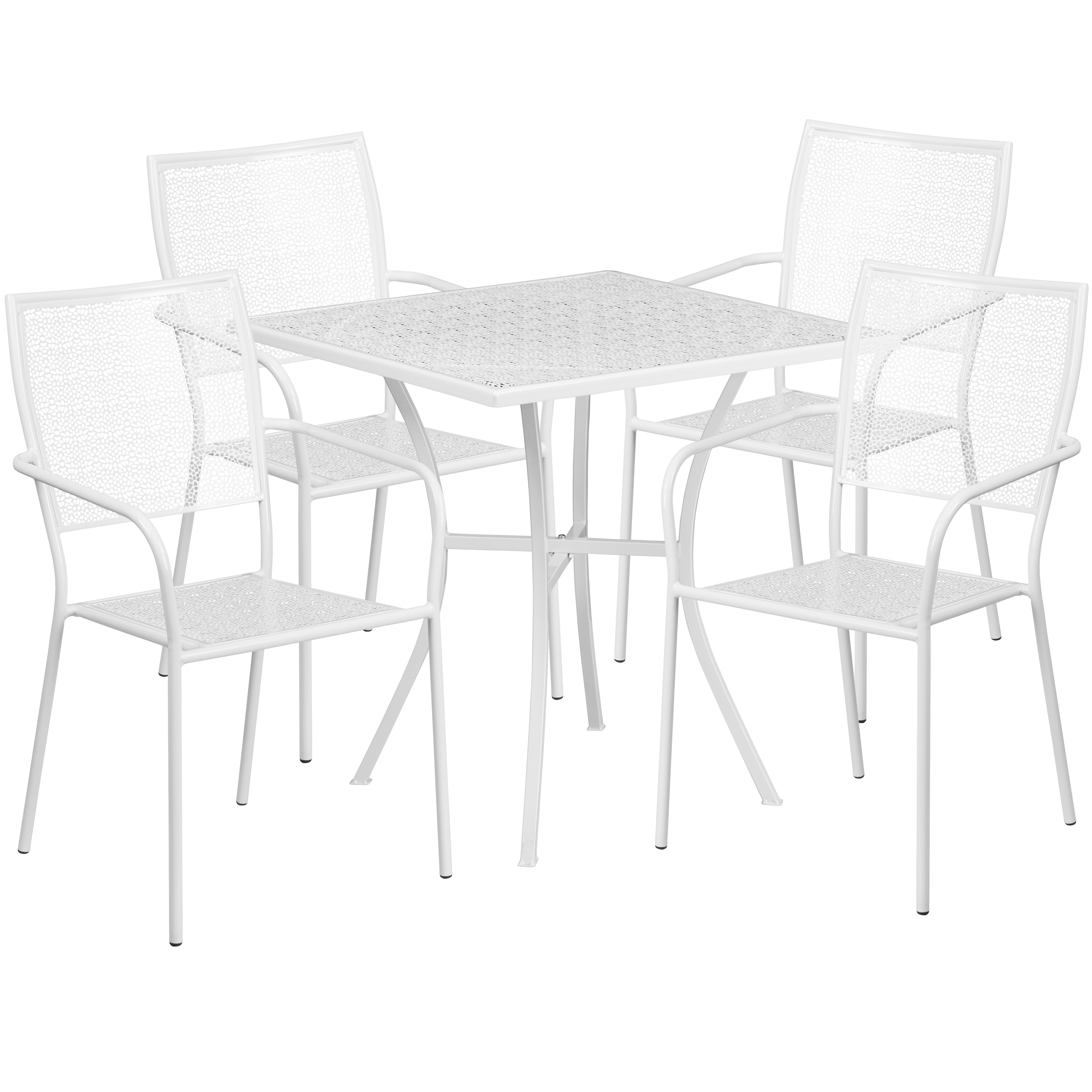 Flash Furniture CO-28SQ-02CHR4-WH-GG 28" Square White Indoor/Outdoor Steel Patio Table Set with 4 Square Back Chairs