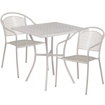 Flash Furniture CO-28SQ-03CHR2-SIL-GG 28" Square Light Gray Indoor/Outdoor Steel Patio Table Set with 2 Round Back Chairs