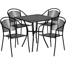 Flash Furniture CO-28SQ-03CHR4-BK-GG 28" Square Black Indoor/Outdoor Steel Patio Table Set with 4 Round Back Chairs