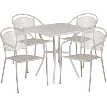 Flash Furniture CO-28SQ-03CHR4-SIL-GG 28&quot; Square Light Gray Indoor/Outdoor Steel Patio Table Set with 4 Round Back Chairs