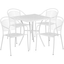 Flash Furniture CO-28SQ-03CHR4-WH-GG 28" Square White Indoor/Outdoor Steel Patio Table Set with 4 Round Back Chairs