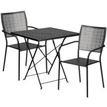 Flash Furniture CO-28SQF-02CHR2-BK-GG 28" Square Black Indoor/Outdoor Steel Folding Patio Table Set with 2 Square Back Chairs
