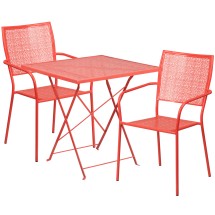 Flash Furniture CO-28SQF-02CHR2-RED-GG 28&quot; Square Coral Indoor/Outdoor Steel Folding Patio Table Set with 2 Square Back Chairs