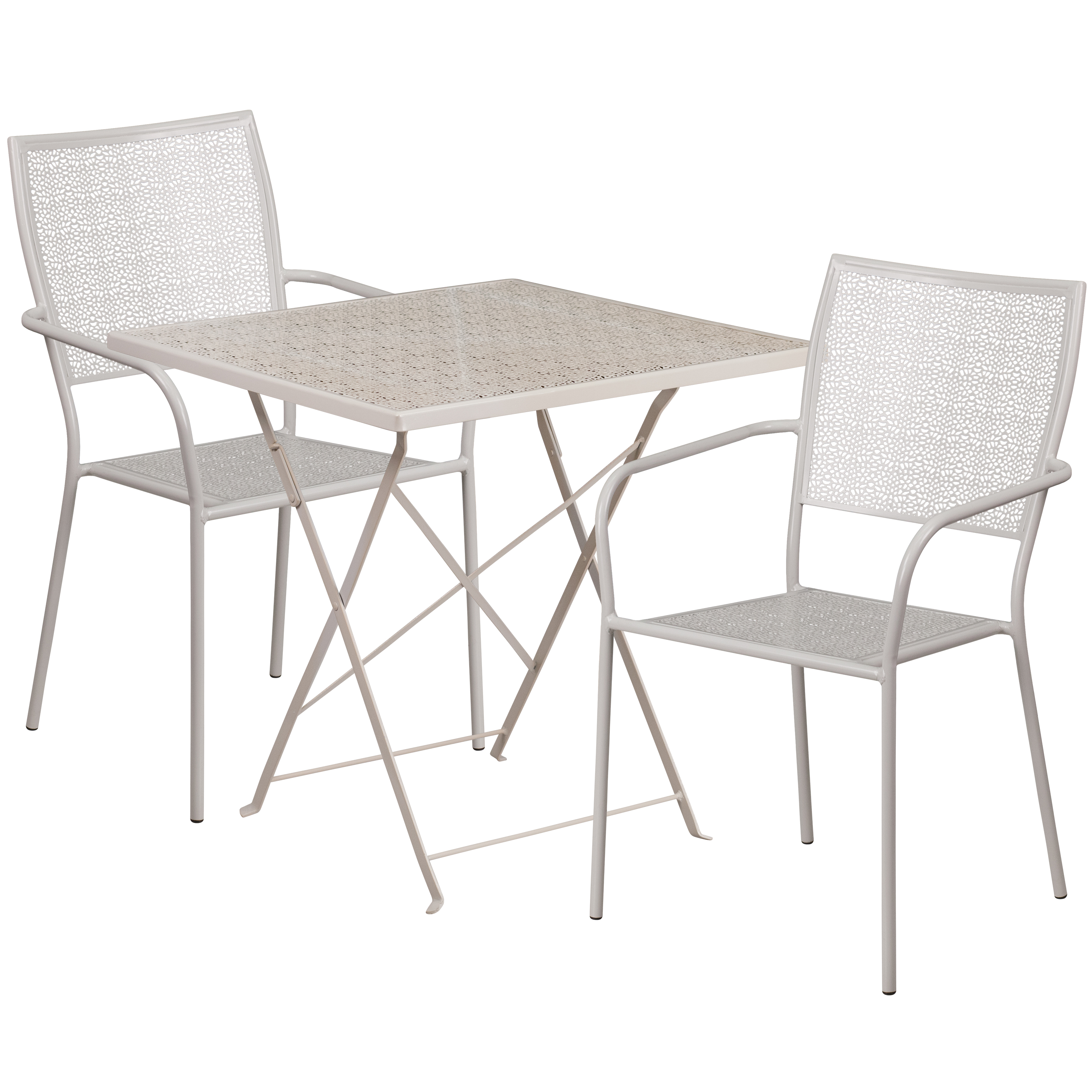 Flash Furniture CO-28SQF-02CHR2-SIL-GG 28" Square Light Gray Indoor/Outdoor Steel Folding Patio Table Set with 2 Square Back Chairs