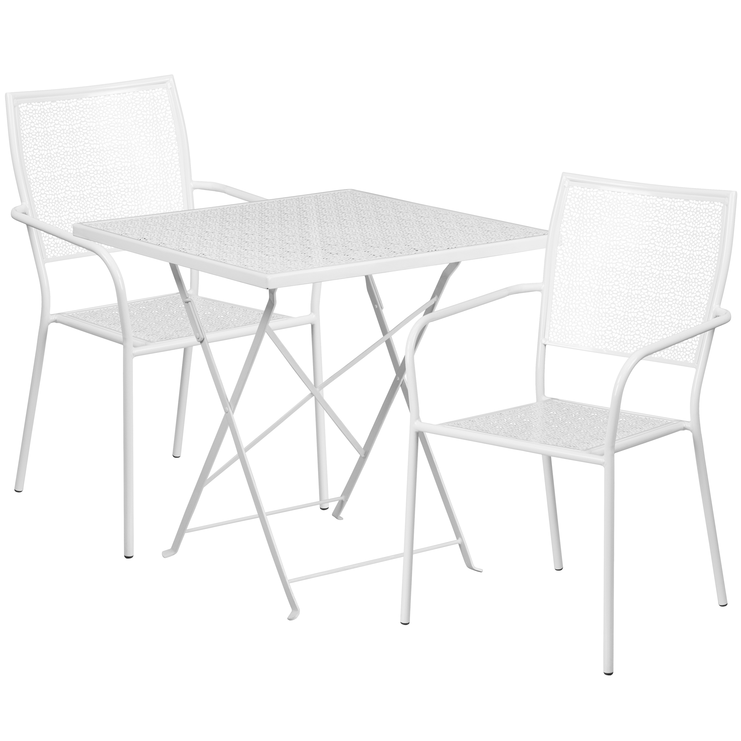 Flash Furniture CO-28SQF-02CHR2-WH-GG 28" Square White Indoor/Outdoor Steel Folding Patio Table Set with 2 Square Back Chairs