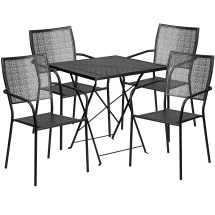 Flash Furniture CO-28SQF-02CHR4-BK-GG 28" Square Black Indoor/Outdoor Steel Folding Patio Table Set with 4 Square Back Chairs