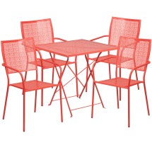 Flash Furniture CO-28SQF-02CHR4-RED-GG 28&quot; Square Coral Indoor/Outdoor Steel Folding Patio Table Set with 4 Square Back Chairs