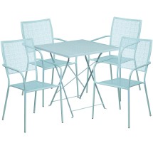 Flash Furniture CO-28SQF-02CHR4-SKY-GG 28" Square Sky Blue Indoor/Outdoor Steel Folding Patio Table Set with 4 Square Back Chairs