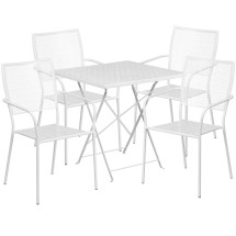 Flash Furniture CO-28SQF-02CHR4-WH-GG 28" Square White Indoor/Outdoor Steel Folding Patio Table Set with 4 Square Back Chairs