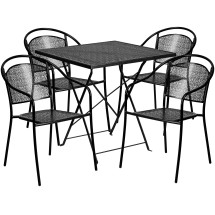 Flash Furniture CO-28SQF-03CHR4-BK-GG 28" Square Black Indoor/Outdoor Steel Folding Patio Table Set with 4 Round Back Chairs