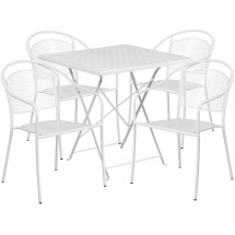 Flash Furniture CO-28SQF-03CHR4-WH-GG 28" Square White Indoor/Outdoor Steel Folding Patio Table Set with 4 Round Back Chairs