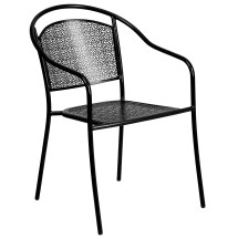 Flash Furniture CO-3-BK-GG Black Indoor/Outdoor Steel Patio Arm Chair with Round Back
