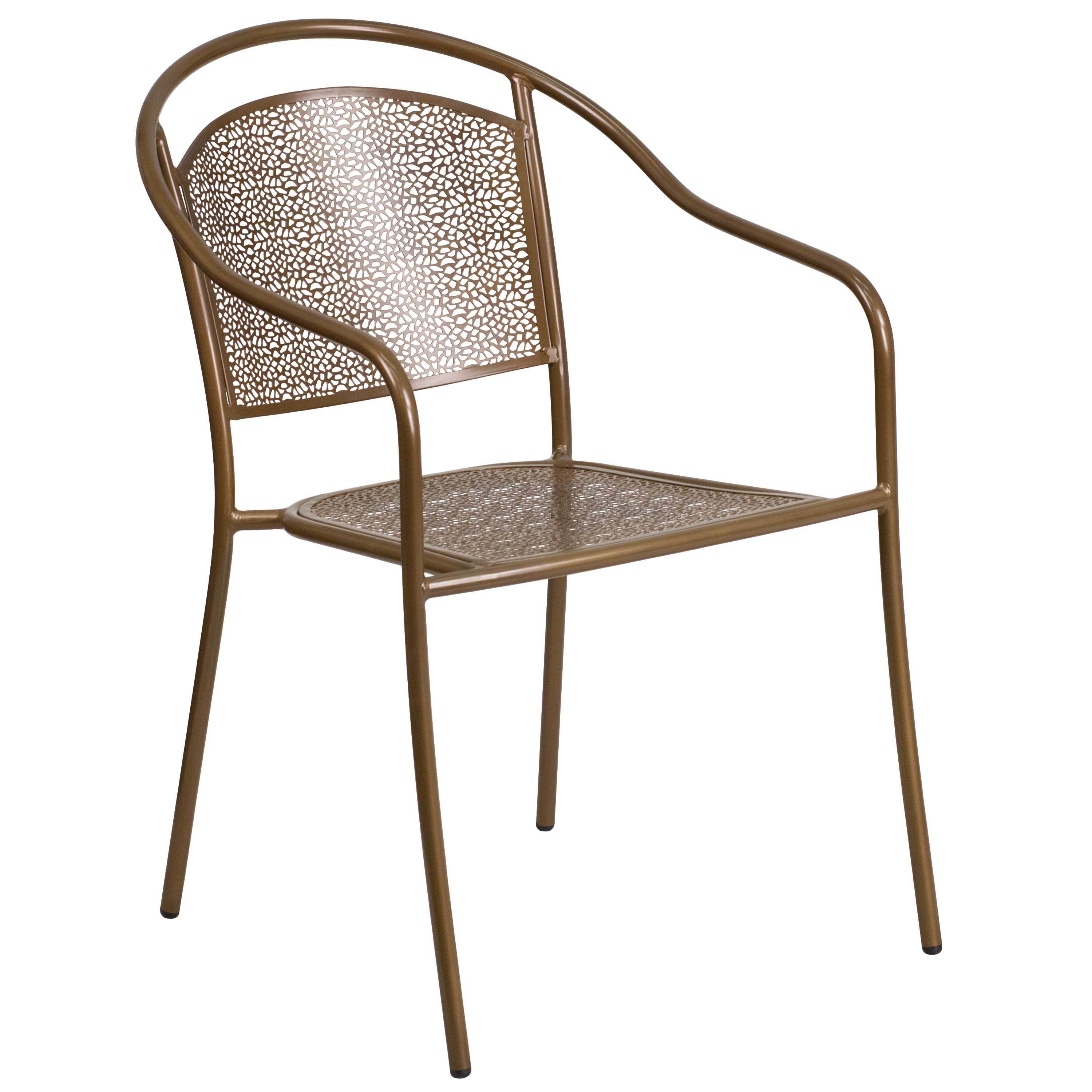 Flash Furniture CO-3-GD-GG Gold Indoor/Outdoor Steel Patio Arm Chair with Round Back