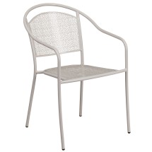 Flash Furniture CO-3-SIL-GG Light Gray Indoor/Outdoor Steel Patio Arm Chair with Round Back