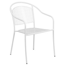 Flash Furniture CO-3-WH-GG White Indoor/Outdoor Steel Patio Arm Chair with Round Back