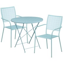 Flash Furniture CO-30RDF-02CHR2-SKY-GG 30&quot; Round Sky Blue Indoor/Outdoor Steel Folding Patio Table Set with 2 Square Back Chairs