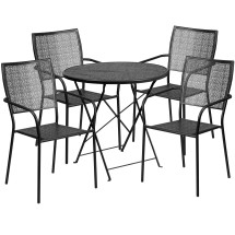 Flash Furniture CO-30RDF-02CHR4-BK-GG 30" Round Black Indoor/Outdoor Steel Folding Patio Table Set with 4 Square Back Chairs
