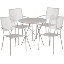 Flash Furniture CO-30RDF-02CHR4-SIL-GG 30" Round Light Gray Indoor/Outdoor Steel Folding Patio Table Set with 4 Square Back Chairs
