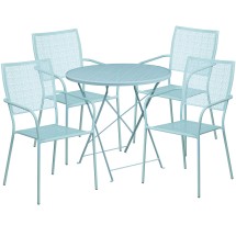 Flash Furniture CO-30RDF-02CHR4-SKY-GG 30" Round Sky Blue Indoor/Outdoor Steel Folding Patio Table Set with 4 Square Back Chairs