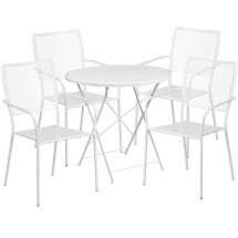 Flash Furniture CO-30RDF-02CHR4-WH-GG 30" Round White Indoor/Outdoor Steel Folding Patio Table Set with 4 Square Back Chairs