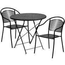Flash Furniture CO-30RDF-03CHR2-BK-GG 30&quot; Round Black Indoor/Outdoor Steel Folding Patio Table Set with 2 Round Back Chairs