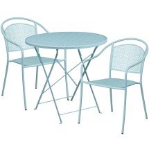 Flash Furniture CO-30RDF-03CHR2-SKY-GG 30" Round Sky Blue Indoor/Outdoor Steel Folding Patio Table Set with 2 Round Back Chairs