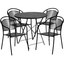 Flash Furniture CO-30RDF-03CHR4-BK-GG 30&quot; Round Black Indoor/Outdoor Steel Folding Patio Table Set with 4 Round Back Chairs