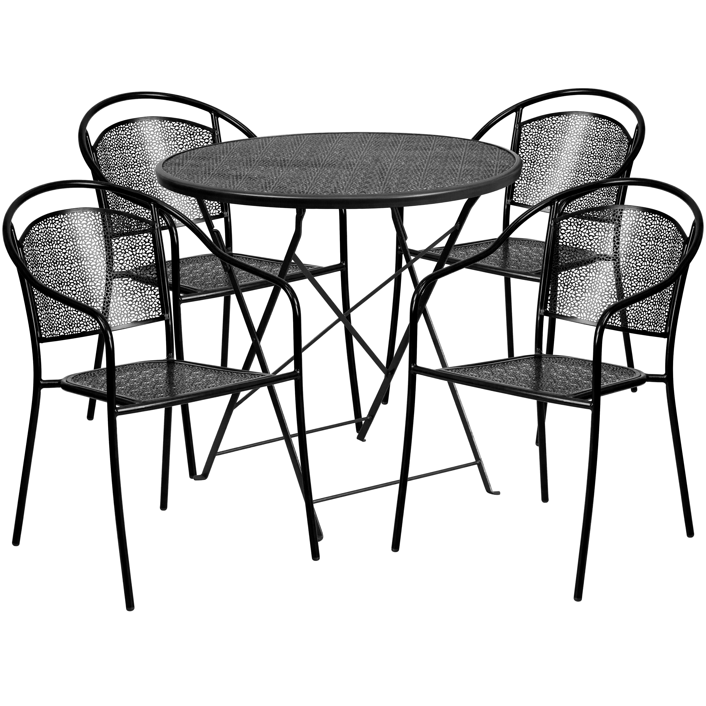 Flash Furniture CO-30RDF-03CHR4-BK-GG 30" Round Black Indoor/Outdoor Steel Folding Patio Table Set with 4 Round Back Chairs