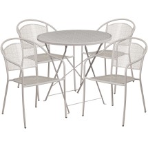 Flash Furniture CO-30RDF-03CHR4-SIL-GG 30" Round Light Gray Indoor/Outdoor Steel Folding Patio Table Set with 4 Round Back Chairs