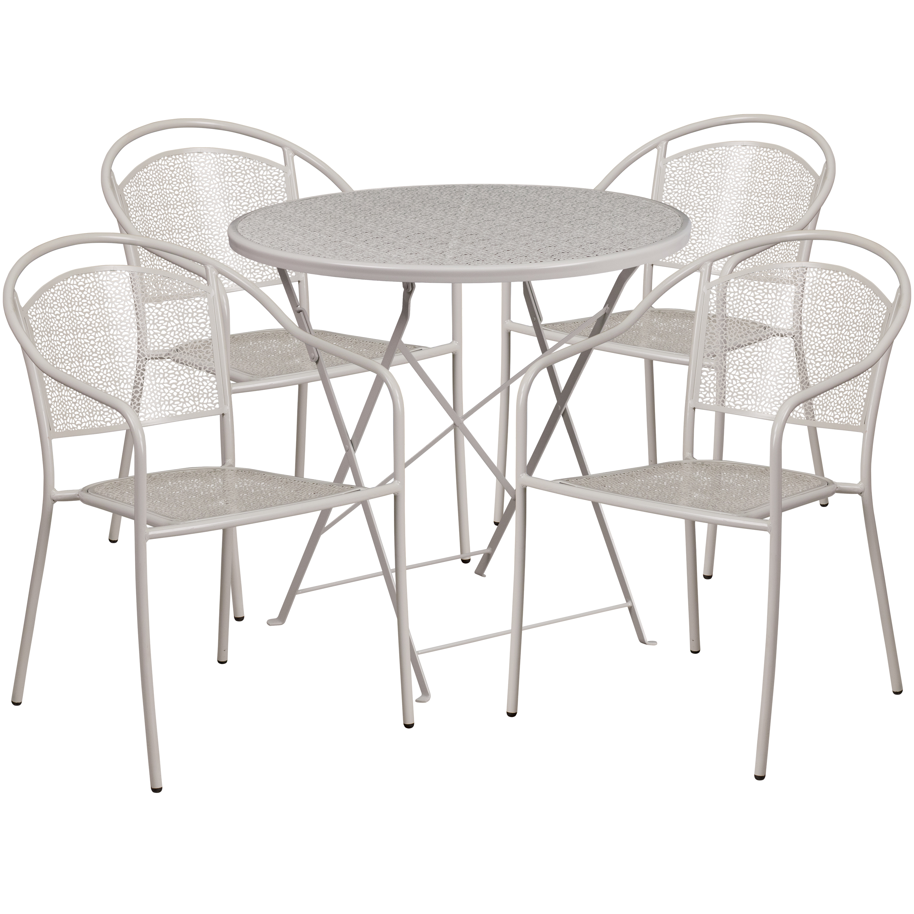 Flash Furniture CO-30RDF-03CHR4-SIL-GG 30" Round Light Gray Indoor/Outdoor Steel Folding Patio Table Set with 4 Round Back Chairs