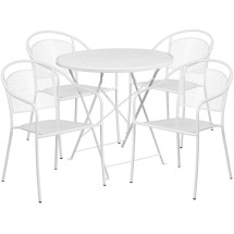 Flash Furniture CO-30RDF-03CHR4-WH-GG 30" Round White Indoor/Outdoor Steel Folding Patio Table Set with 4 Round Back Chairs