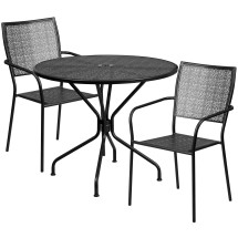Flash Furniture CO-35RD-02CHR2-BK-GG 35.25&quot; Round Black Indoor/Outdoor Steel Patio Table Set with 2 Square Back Chairs