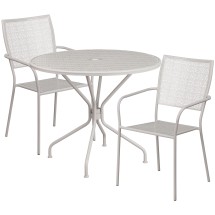 Flash Furniture CO-35RD-02CHR2-SIL-GG 35.25" Round Light Gray Indoor/Outdoor Steel Patio Table Set with 2 Square Back Chairs