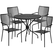 Flash Furniture CO-35RD-02CHR4-BK-GG 35.25&quot; Round Black Indoor/Outdoor Steel Patio Table Set with 4 Square Back Chairs