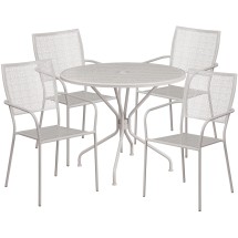 Flash Furniture CO-35RD-02CHR4-SIL-GG 35.25&quot; Round Light Gray Indoor/Outdoor Steel Patio Table Set with 4 Square Back Chairs