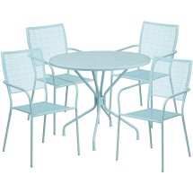Flash Furniture CO-35RD-02CHR4-SKY-GG 35.25" Round Sky Blue Indoor/Outdoor Steel Patio Table Set with 4 Square Back Chairs