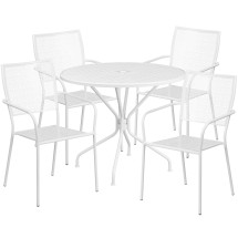 Flash Furniture CO-35RD-02CHR4-WH-GG 35.25" Round White Indoor/Outdoor Steel Patio Table Set with 4 Square Back Chairs