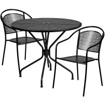 Flash Furniture CO-35RD-03CHR2-BK-GG 35.25" Round Black Indoor/Outdoor Steel Patio Table Set with 2 Round Back Chairs