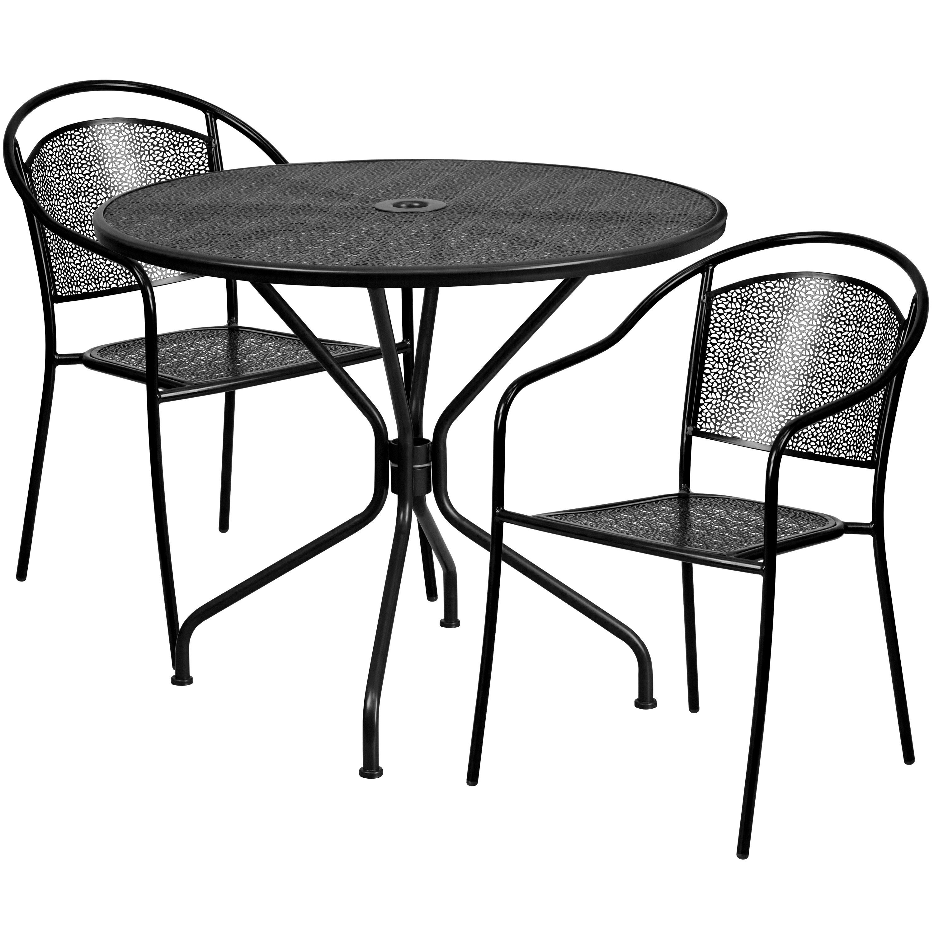 Flash Furniture CO-35RD-03CHR2-BK-GG 35.25" Round Black Indoor/Outdoor Steel Patio Table Set with 2 Round Back Chairs