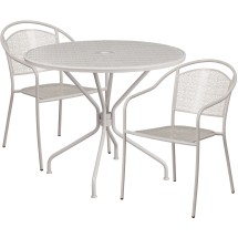 Flash Furniture CO-35RD-03CHR2-SIL-GG 35.25" Round Light Gray Indoor/Outdoor Steel Patio Table Set with 2 Round Back Chairs