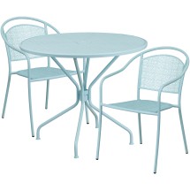 Flash Furniture CO-35RD-03CHR2-SKY-GG 35.25&quot; Round Sky Blue Indoor/Outdoor Steel Patio Table Set with 2 Round Back Chairs