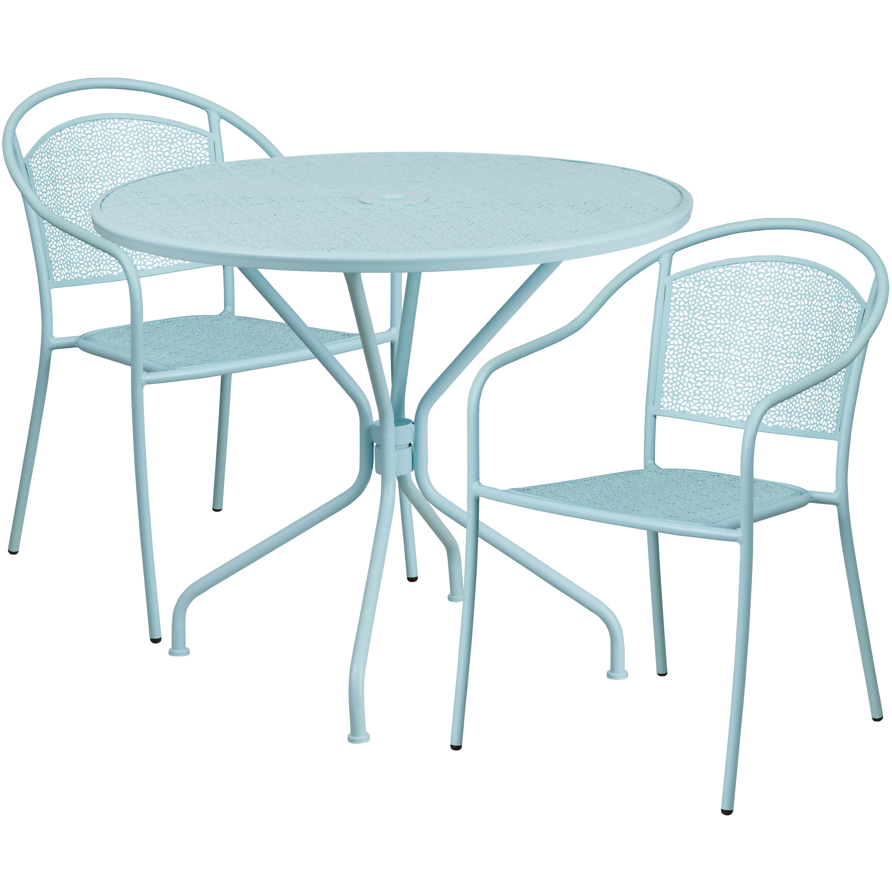Flash Furniture CO-35RD-03CHR2-SKY-GG 35.25" Round Sky Blue Indoor/Outdoor Steel Patio Table Set with 2 Round Back Chairs