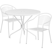 Flash Furniture CO-35RD-03CHR2-WH-GG 35.25" Round White Indoor/Outdoor Steel Patio Table Set with 2 Round Back Chairs