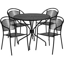 Flash Furniture CO-35RD-03CHR4-BK-GG 35.25" Round Black Indoor/Outdoor Steel Patio Table Set with 4 Round Back Chairs