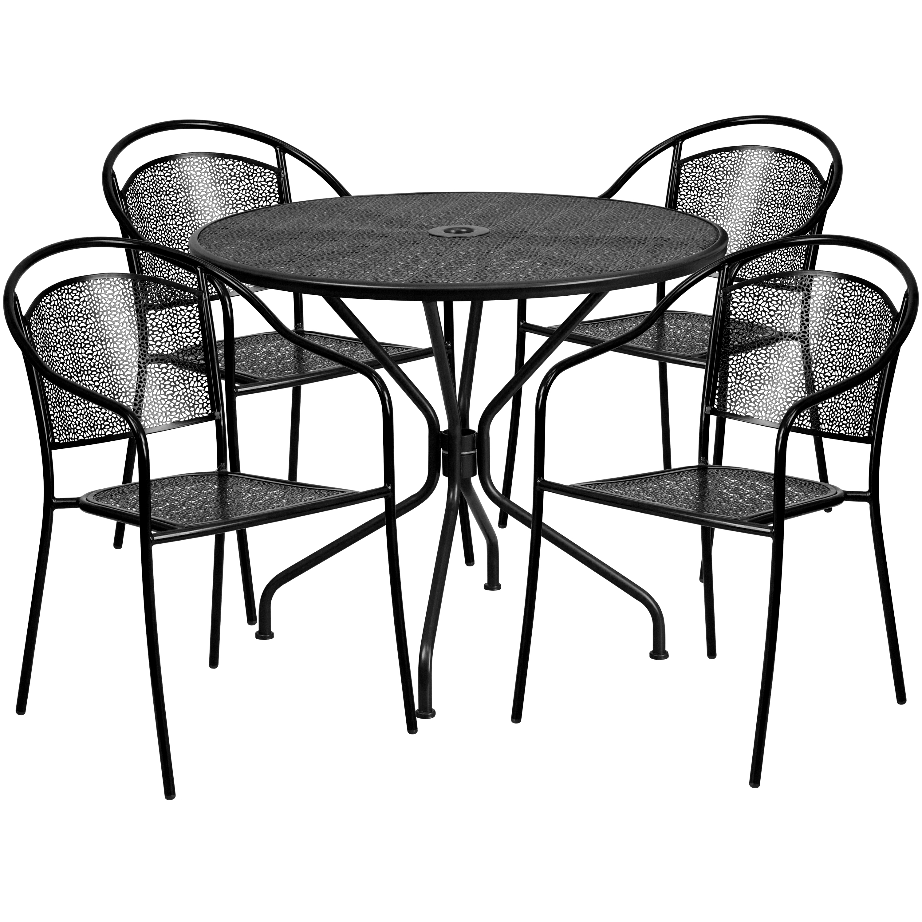 Flash Furniture CO-35RD-03CHR4-BK-GG 35.25" Round Black Indoor/Outdoor Steel Patio Table Set with 4 Round Back Chairs