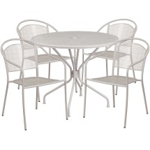 Flash Furniture CO-35RD-03CHR4-SIL-GG 35.25&quot; Round Light Gray Indoor/Outdoor Steel Patio Table Set with 4 Round Back Chairs