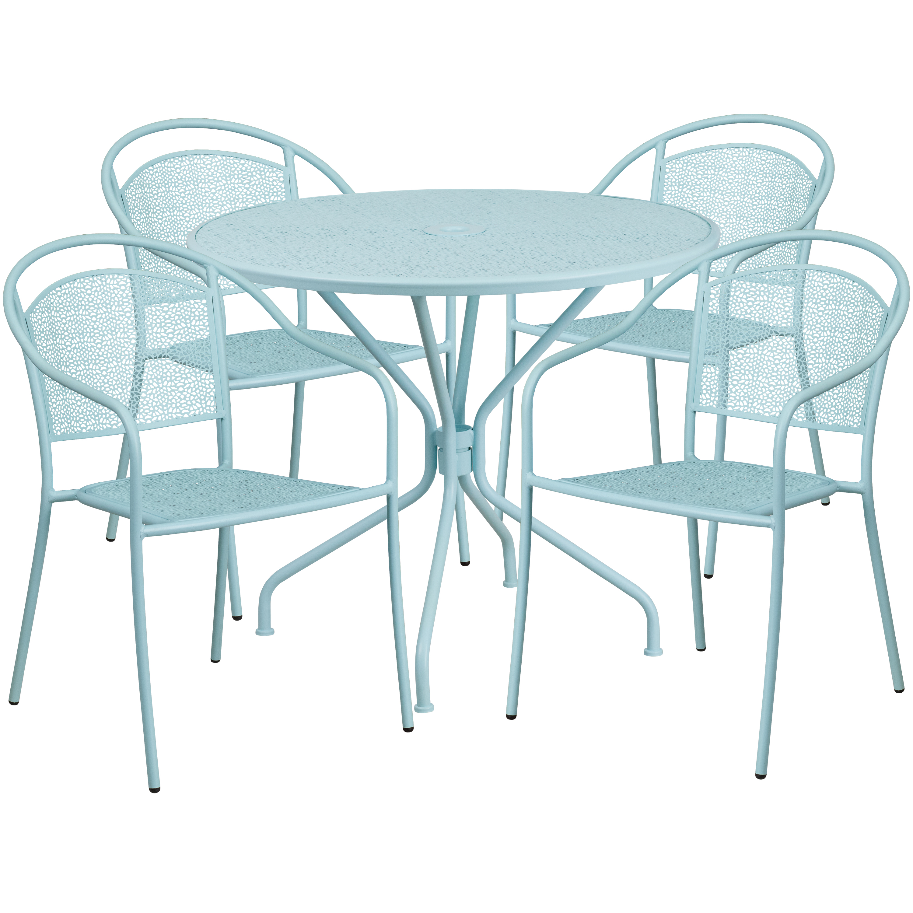 Flash Furniture CO-35RD-03CHR4-SKY-GG 35.25" Round Sky Blue Indoor/Outdoor Steel Patio Table Set with 4 Round Back Chairs