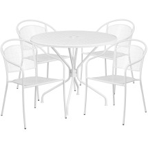Flash Furniture CO-35RD-03CHR4-WH-GG 35.25&quot; Round White Indoor/Outdoor Steel Patio Table Set with 4 Round Back Chairs
