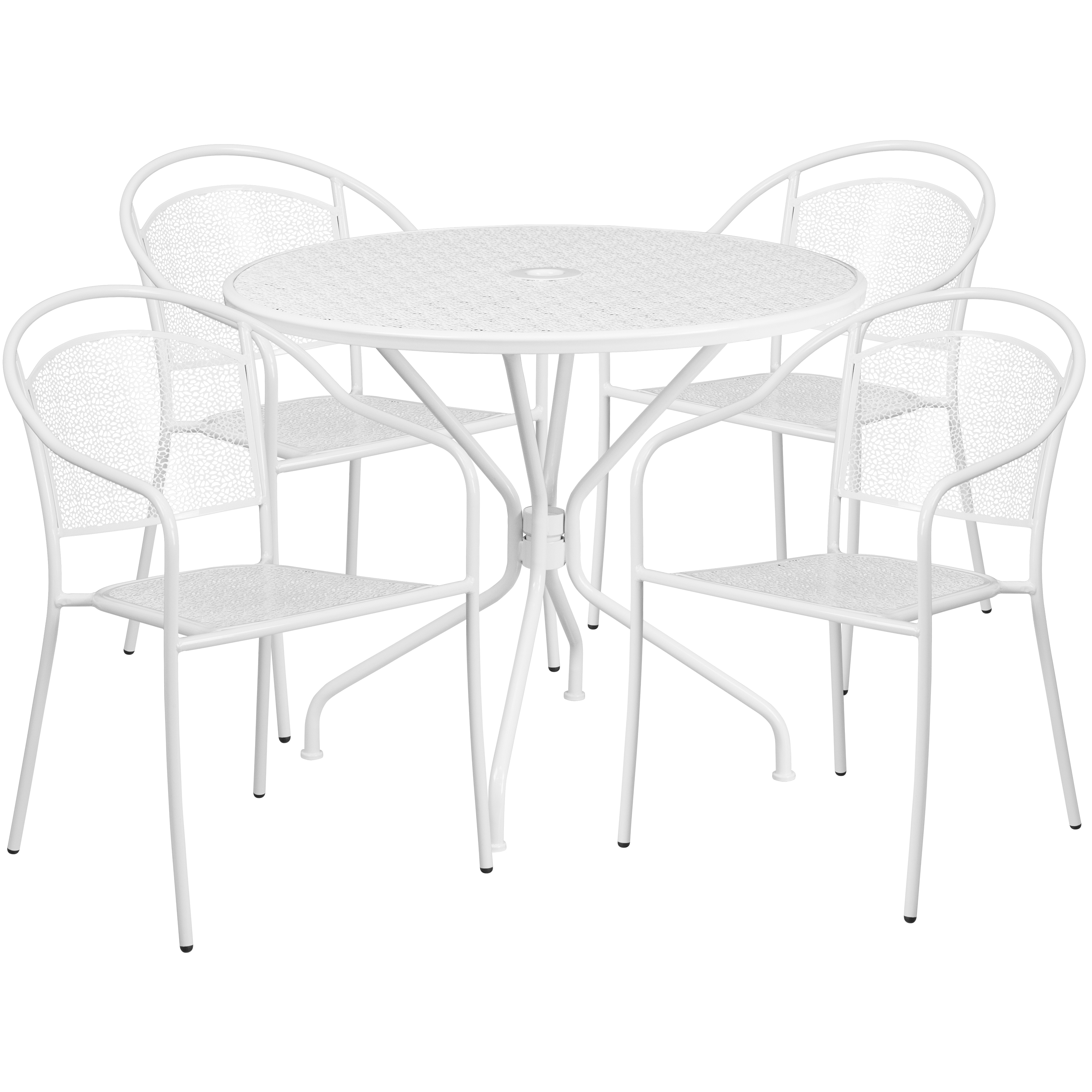 Flash Furniture CO-35RD-03CHR4-WH-GG 35.25" Round White Indoor/Outdoor Steel Patio Table Set with 4 Round Back Chairs